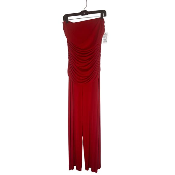 Camille La Vie Women's L Red Strapless Ruched Wide-Leg Jumpsuit Elegant Chic - Picture 6 of 14